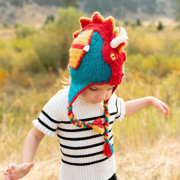 Kids Hand-knit Dragon Hat on child model