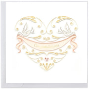 Quilled Wedding Doves in Heart Shaped Greeting Card