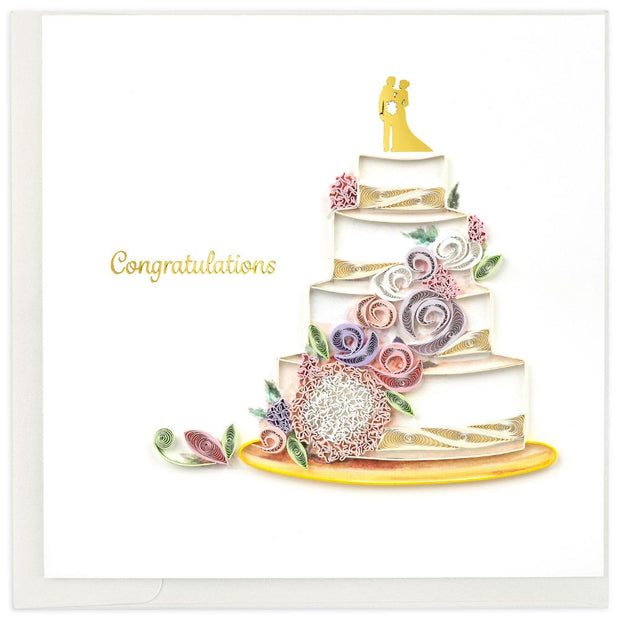 Floral Wedding Cake Quilled Greeting Card with matching envelope