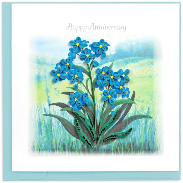 Happy Anniversary Forget-Me-Not Quilled Greeting Card with matching envelope