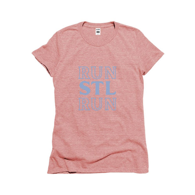 Ladies Short Sleeve Triblend Tee in Rose - RUN STL RUN front