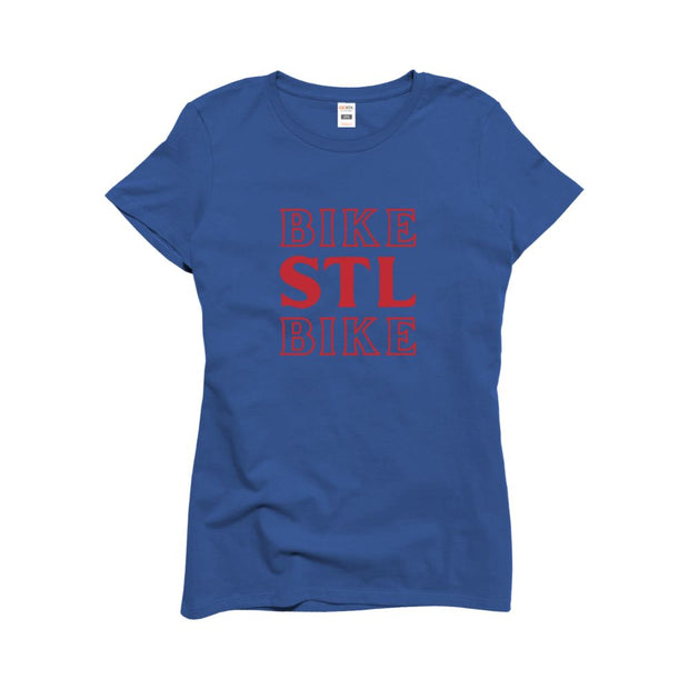 Ladies SS Premium Cotton Tee in Royal - BIKE STL BIKE front