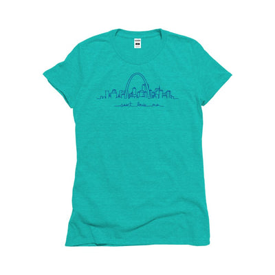 Ladies Short Sleeve Triblend Tee in Teal - STL Skyline front