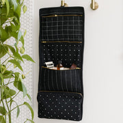 Certified Organic Cotton Large Travel Organizer - Charcoal in use hanging from wall hook