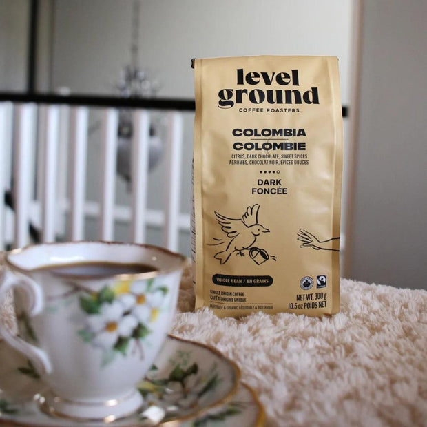Level Ground Colombia Dark & Strong Coffee Whole Bean lifestyle