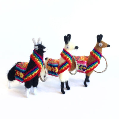 Llama Keychains showing three color options
