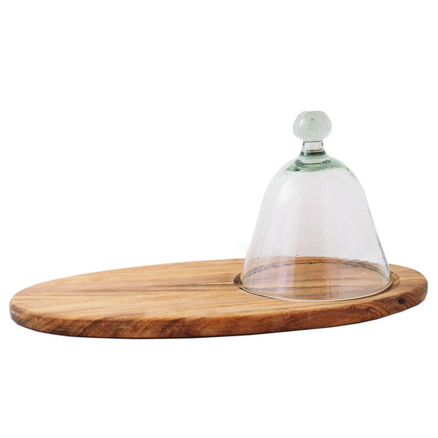 Glass Dome with Long Oval Cheese Caro Caro Wood Board