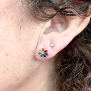 Sterling Silver Rainbow Flower Post Earrings on model