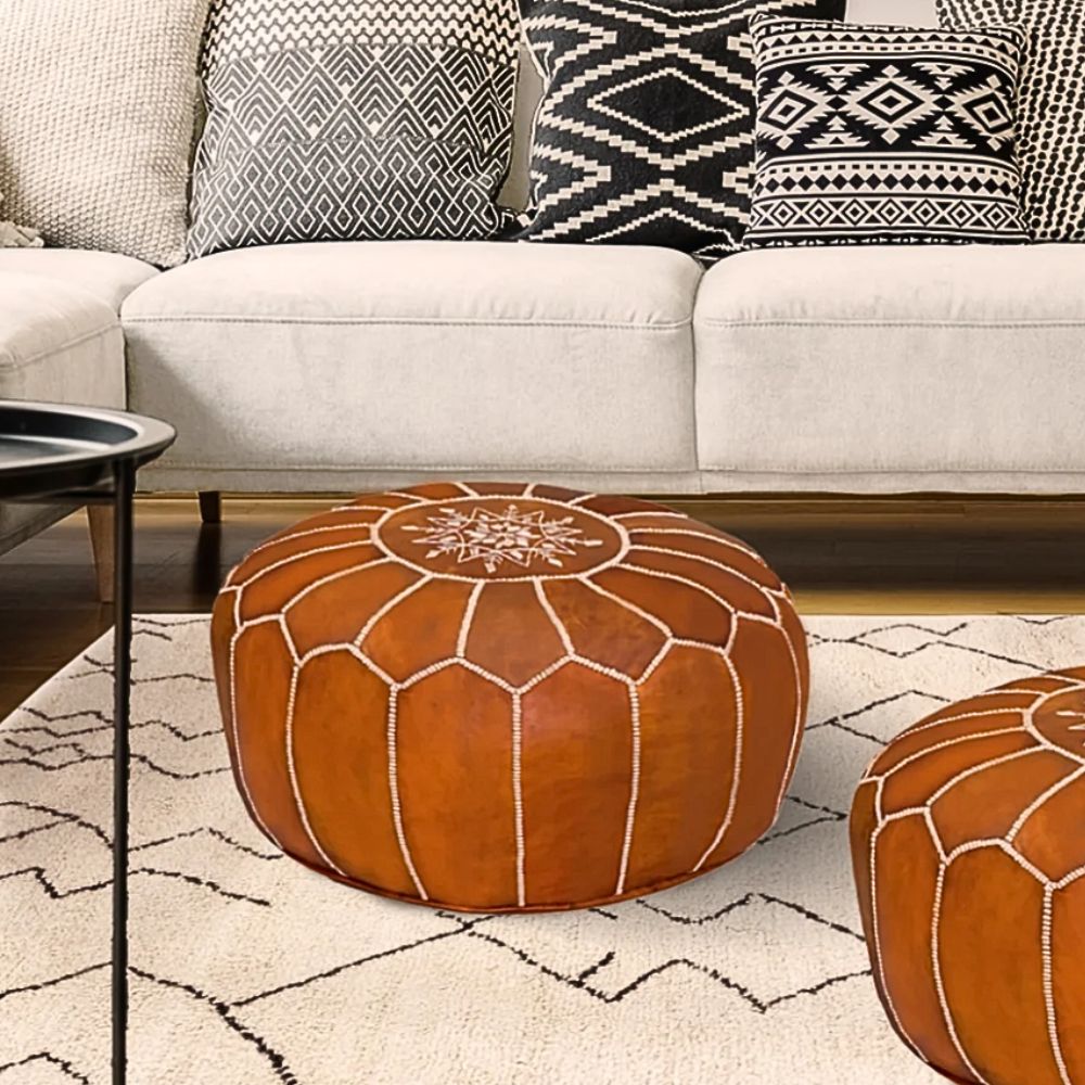 Moroccan Leather Pouf – Zee Bee Market LLC