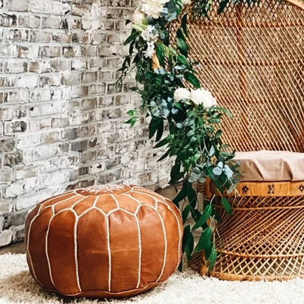 Moroccan Leather Pouf – Zee Bee Market LLC