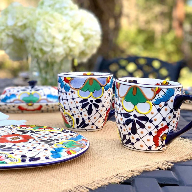 Encantada Handmade Pottery Mugs with Dots & Flowers design lifestyle
