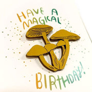 Magical Birthday Mushroom Magnet with Greeting Card closeup detail