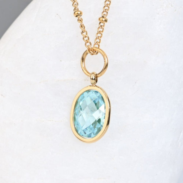 Birthstone Light Blue Crystal Pendant Necklace for March