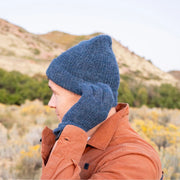 Pure Alpaca Yarn Milkshake Hand-knit Beanie - Steel Blue on male model