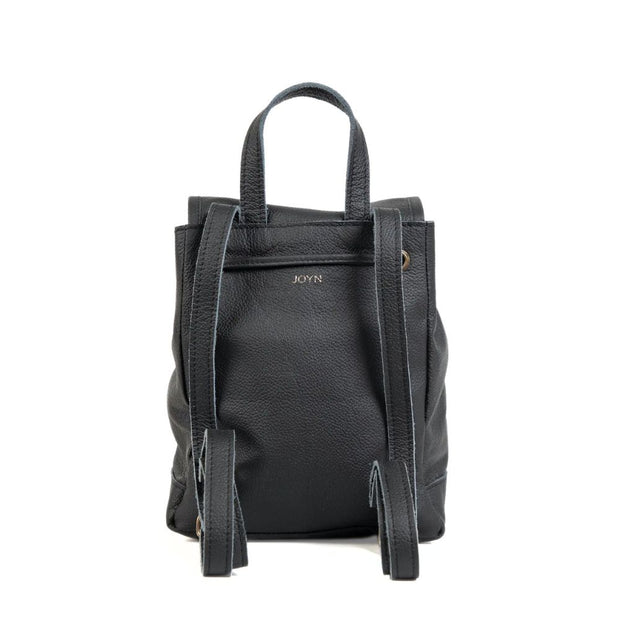 Mini Black Leather Backpack back view