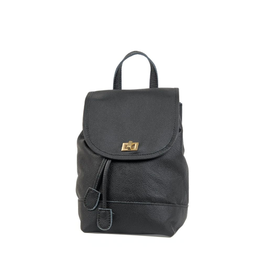 black leather fold over backpack Mini Leather Backpack