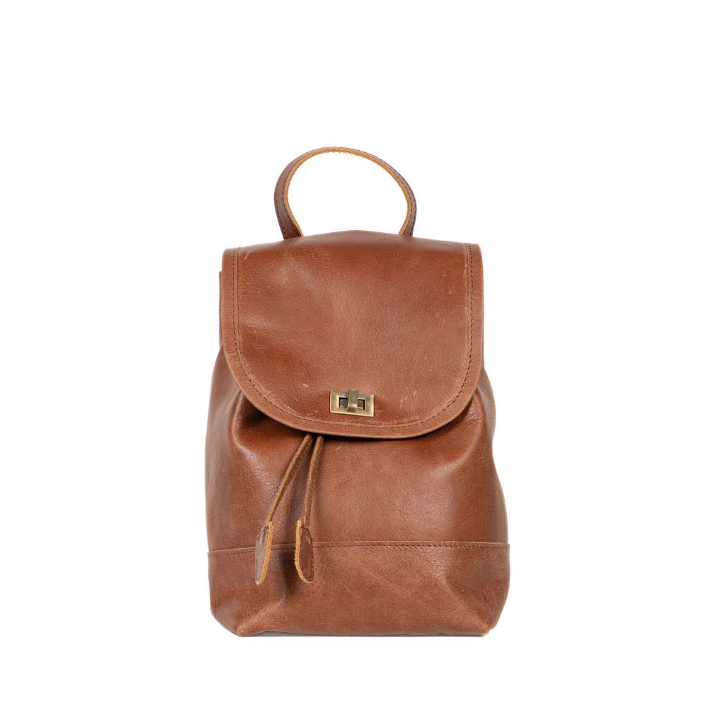 Mini Leather Backpack - Vintage Brown – Zee Bee Market LLC display picture 2