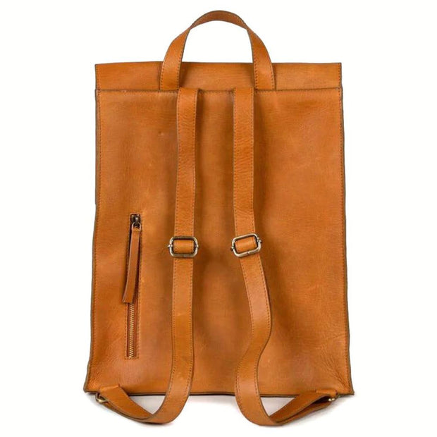 Minimalist Backpack in Camel Leather back view showing straps