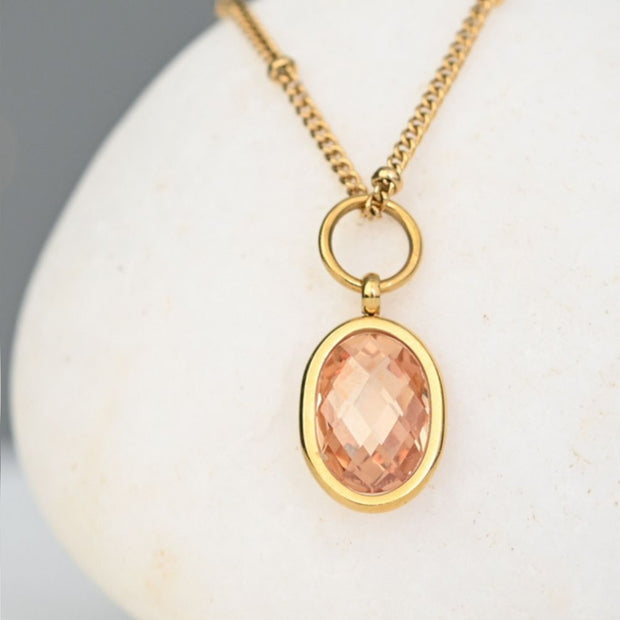 Birthstone Golden Amber Crystal Pendant Necklace for November