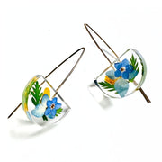 Resin Half Moon Earrings with Forget-me-not Flowers