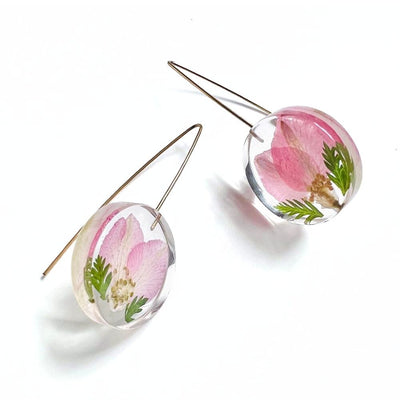 Resin Full Moon Earrings with Cherry Blossom Petals