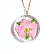 Resin Full Moon Pendant Necklace with Cherry Blossom Petals