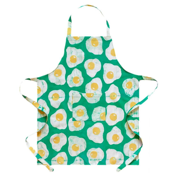 Reversible Printed Batik Cotton Green Apron with Eggs Print