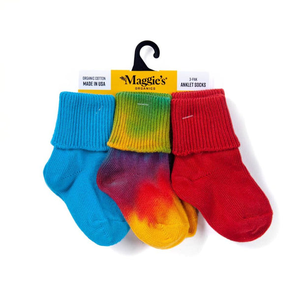 Pack of 3 Organic Cotton Anklet Socks -Toddler in three colors packaging