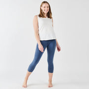 Organic Cotton Blue Distressed Base Layer Mid-Calf Leggings front view