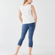 Organic Cotton Blue Distressed Base Layer Mid-Calf Leggings back view