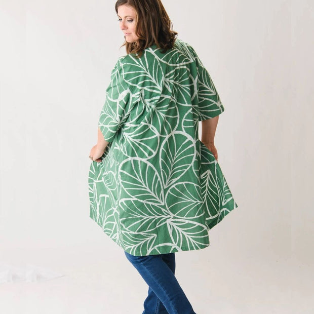 Organic Cotton Robe  in Canopy Sage print back view