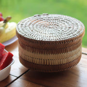 Palm Leaf Tortilla Basket with Lid closed styled