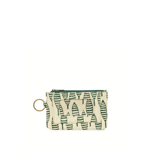 Printed Cotton ID Pouch - Green Malsi Print front