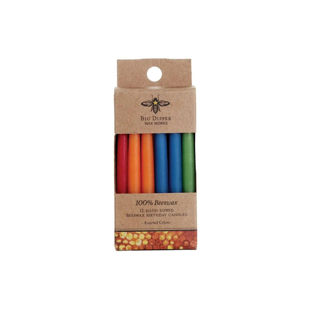 Pure Beeswax Birthday Taper Candles (12 pcs) bright assorted colors
