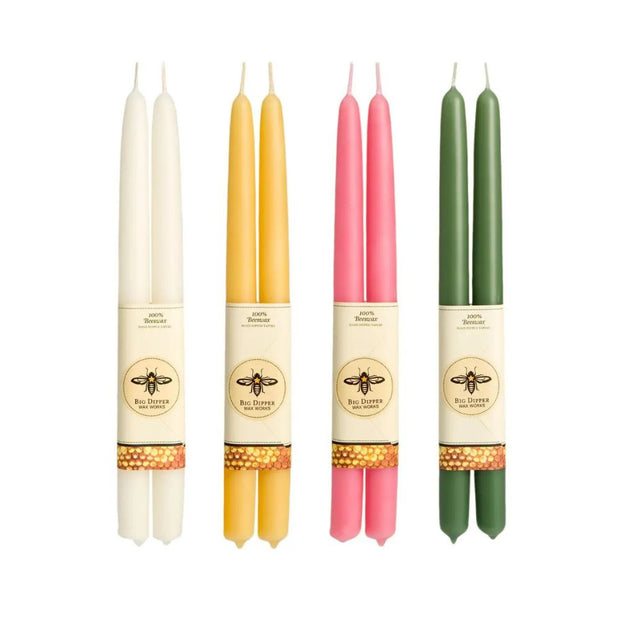 Pure Beeswax 12-inch Taper Candles assorted colors
