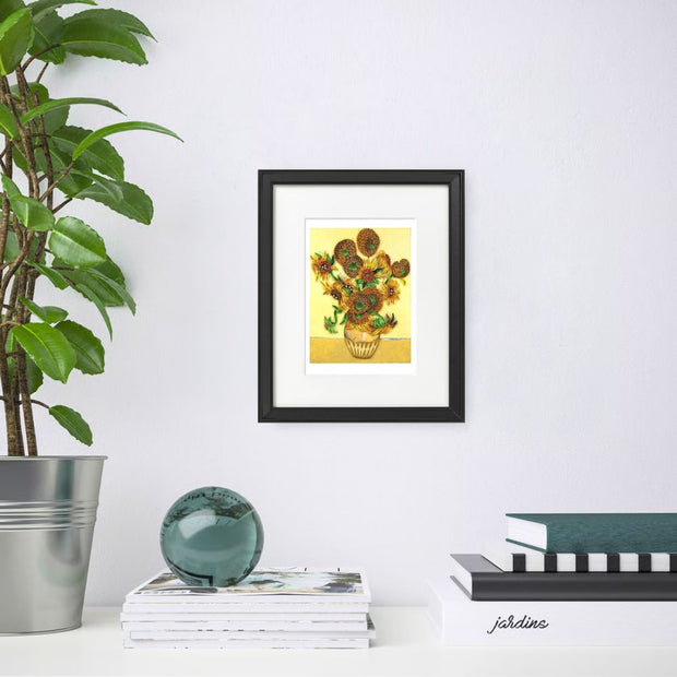 Quilled Sunflowers by Vincent Van Gogh Framed Art displayed on a wall