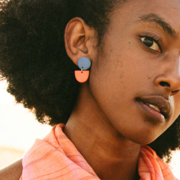 Backflip Clay Post Earrings - Coral Lapis on model