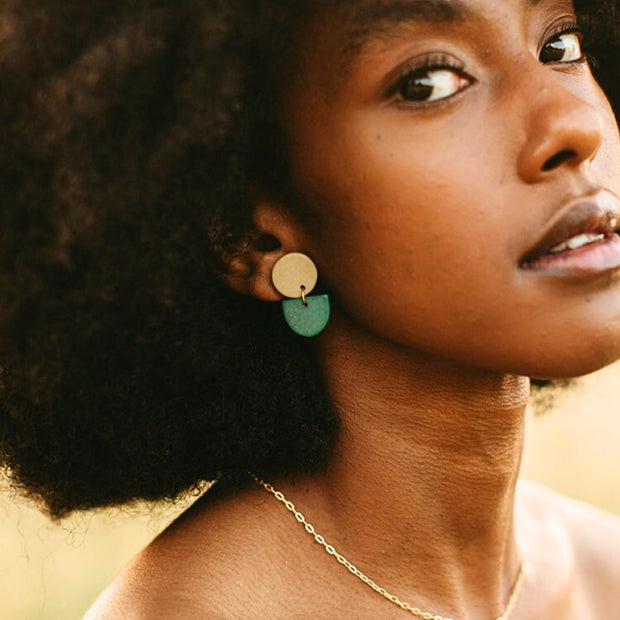 Backflip Clay Post Earrings - Warm Spruce on model