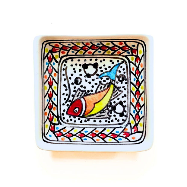 Rainbow Fish Hand-painted Small Square Ceramic Bowl