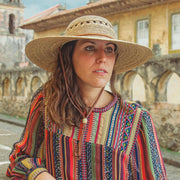 Ranch Lattice Palm Leaf Tula Hat on female model