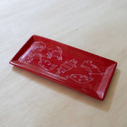 Rectangle Soapstone Dish with Cat designs side view