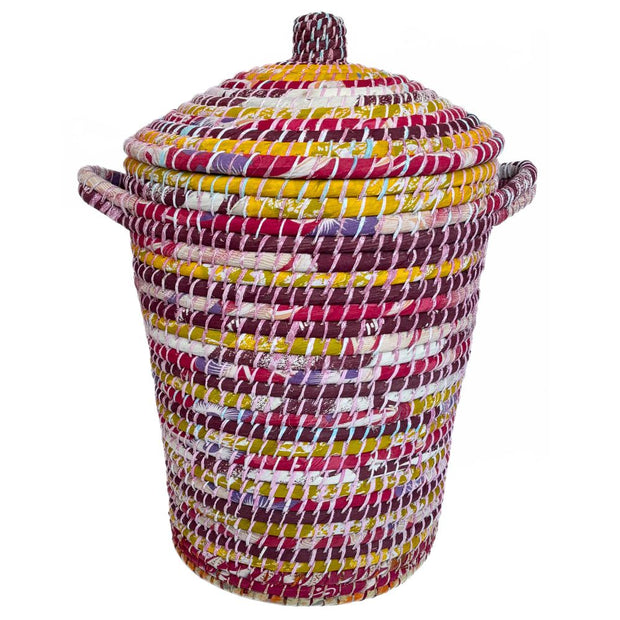 Kaisa Grass and Recycled Sari Lidded Hamper Basket