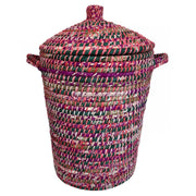 Kaisa Grass and Recycled Sari Lidded Hamper Basket