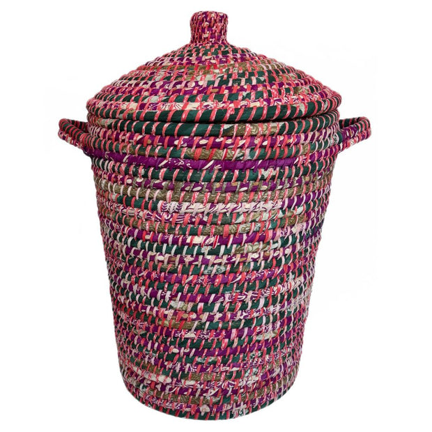 Kaisa Grass and Recycled Sari Lidded Hamper Basket