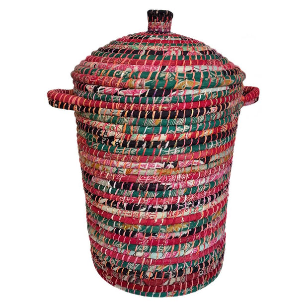 Kaisa Grass and Recycled Sari Lidded Hamper Basket