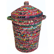Kaisa Grass and Recycled Sari Lidded Hamper Basket