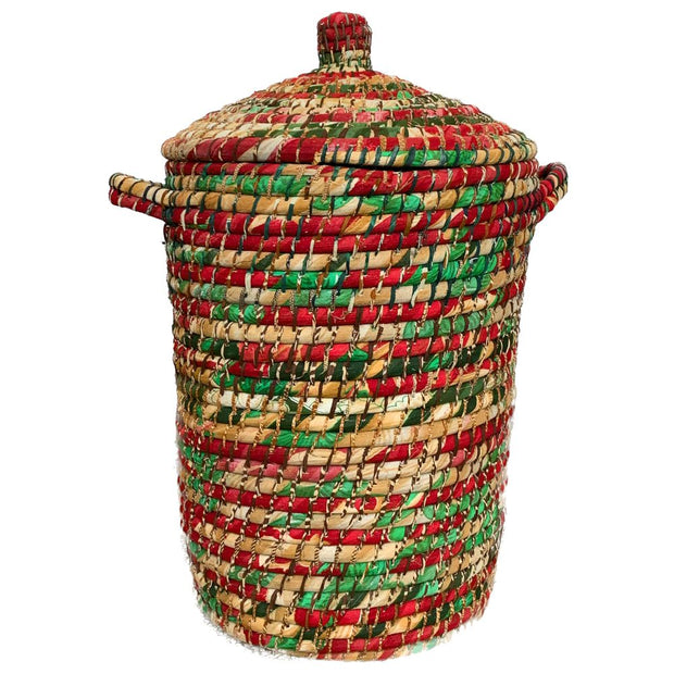 Kaisa Grass and Recycled Sari Lidded Hamper Basket