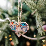 Recycled Paper Quilled Heart Ornament on Christmas tree