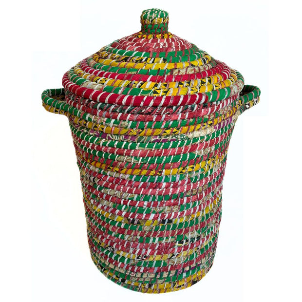 Kaisa Grass and Recycled Sari Lidded Hamper Basket