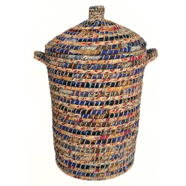 Kaisa Grass and Recycled Sari Lidded Hamper Basket